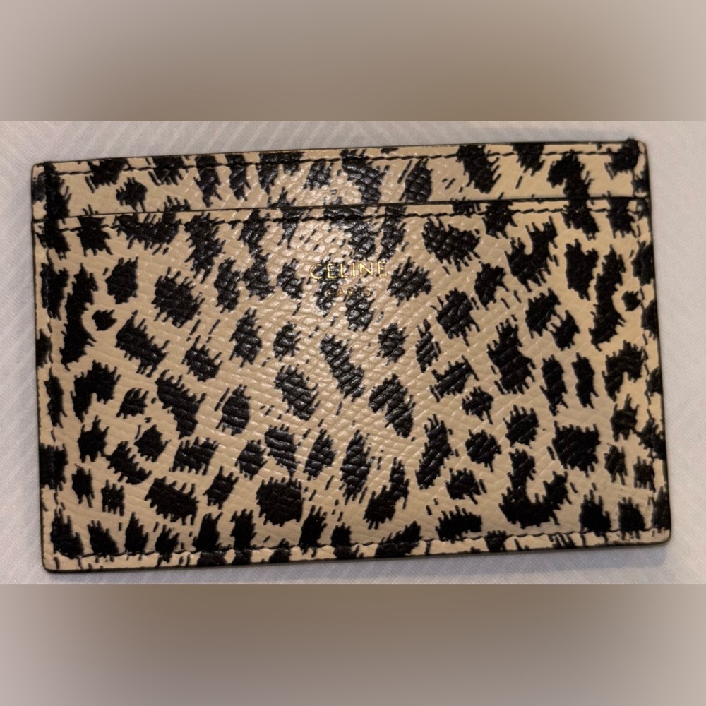 Celine Black and Cream Animal Print Card Holder
